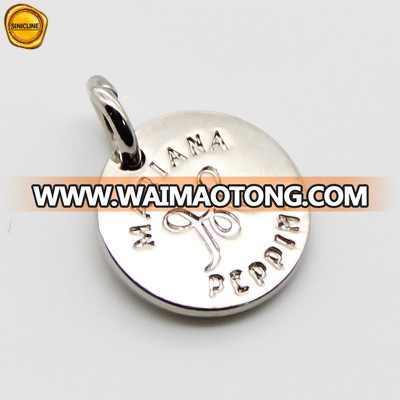 Sinicline eco friendly round pull logo engraved custom metal hang tag for handbags