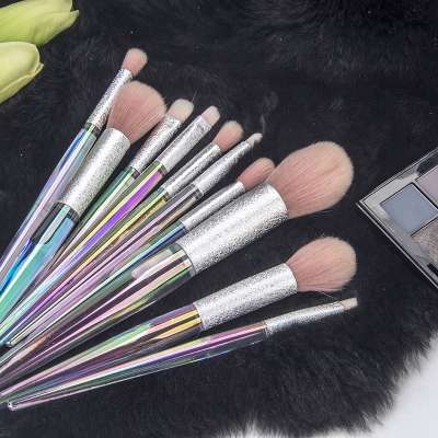 2020 sinicline 10pcs plastic handle synthetic fiber fashionable glitter makeup brushes